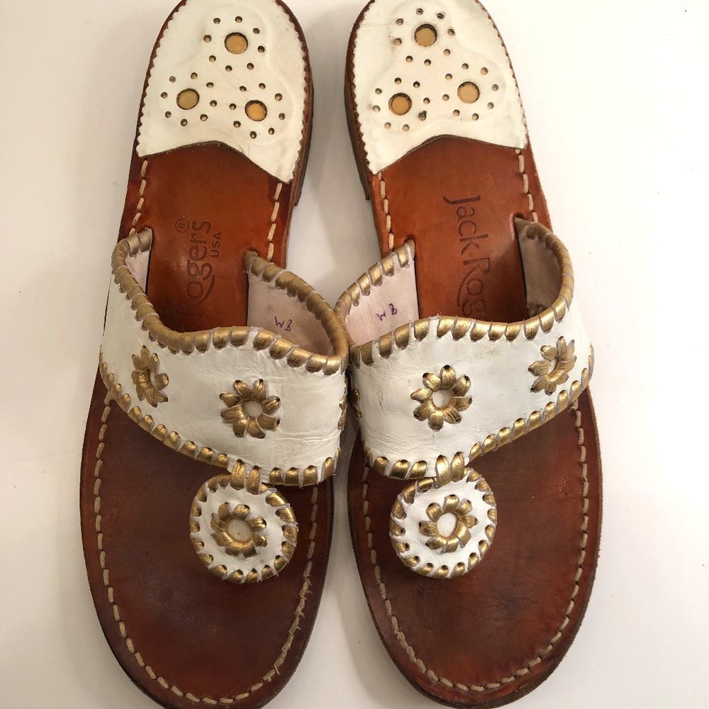 Jack Rogers White & Gold Navajo Sandals